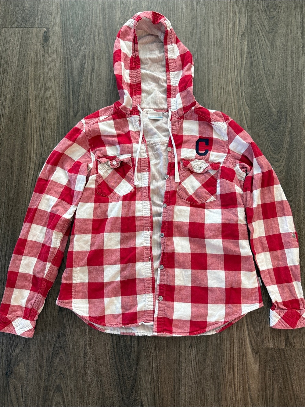 Cleveland Guardians Red & White Plaid Hooded Shirt